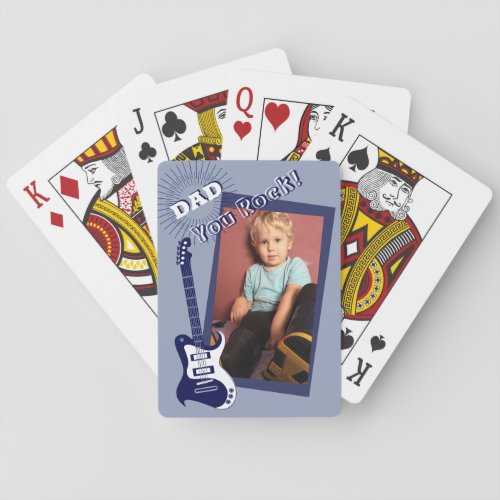 Dad You Rock Retro Electric Guitar Navy Grey Blue Playing Cards