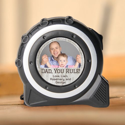 Dad You Rule Personalized Fathers Photo Text Wood Tape Measure