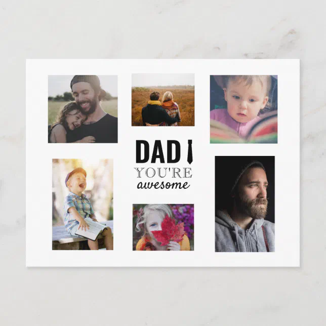 Dad You're Awesome Kids photo Collage Father's Day Postcard | Zazzle