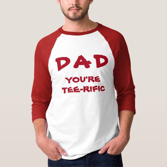 Dad You're Tee-Rific Golf Pun Red And White T-Shirt (Front)