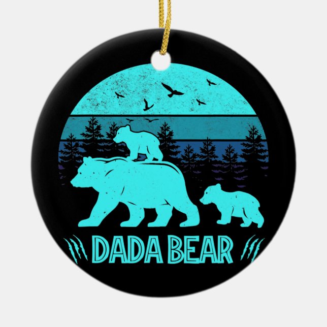 Dada Bear 2 Cubs Daddy of Twin Family Matching Ceramic Ornament (Front)