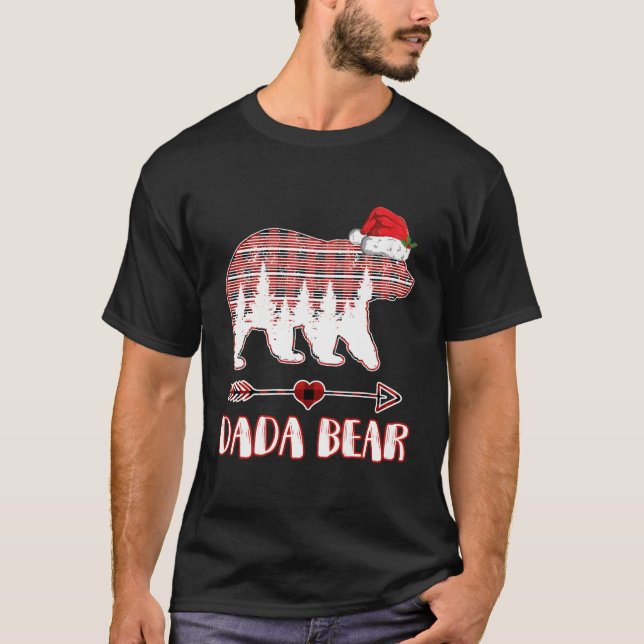 Dada Bear Christmas Pajama Red Plaid Buffalo Famil T-Shirt (Front)
