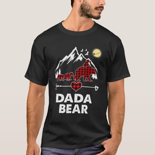 Dada Bear Christmas Pajama Red Plaid Buffalo Famil T-Shirt (Front)