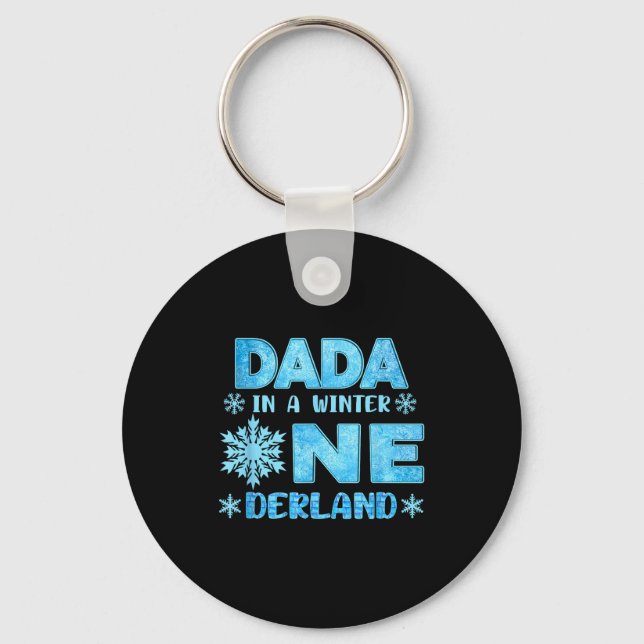 Dada In A Winter Onederland Bday Girl Sweet Snowfl Keychain (Front)