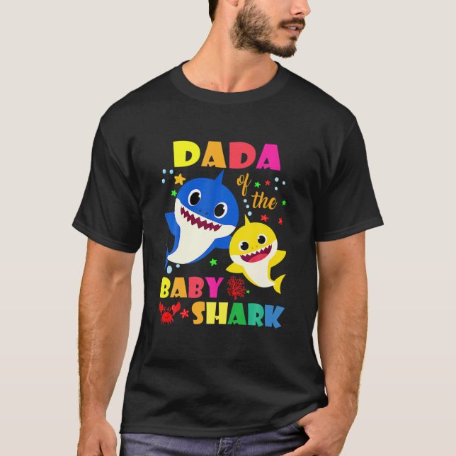 Dada Of The Birthday Shark Dad, Mom Matching Famil T-Shirt (Front)