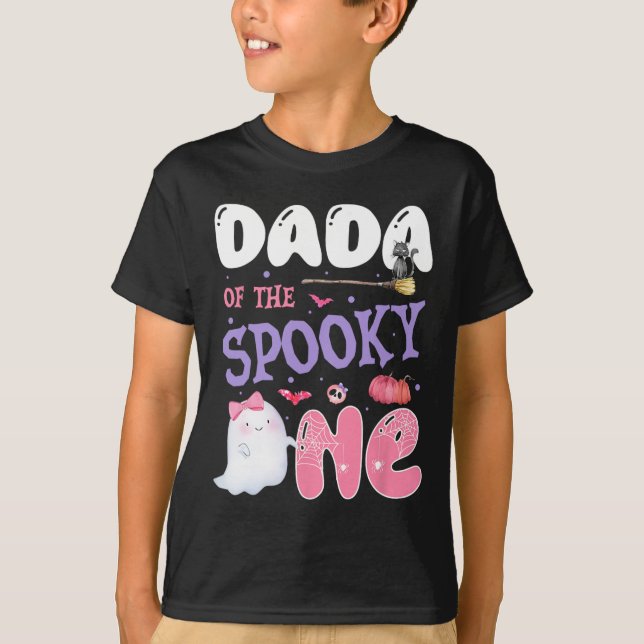 Dada Of The Spooky One 1st Birthday Halloween Pink T-Shirt (Front)