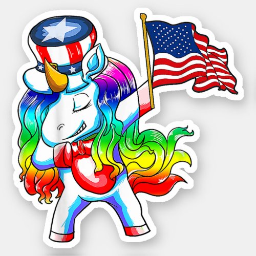 Dadacorn Dabbing Unicorn Patriotic 4th Of July Sticker