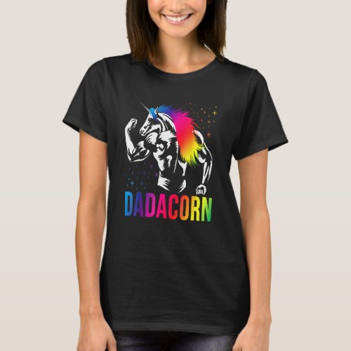 Dadacorn Muscle Fathers Day Joke Daddy Unicorn T_Shirt