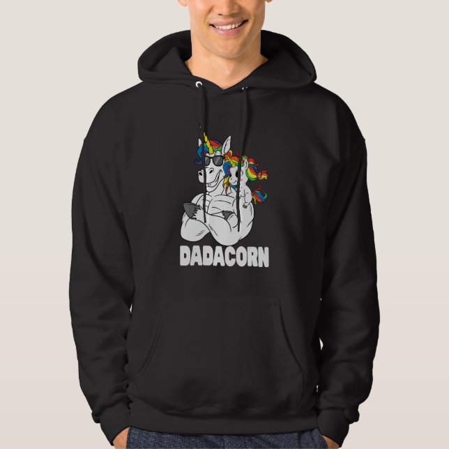 Dadacorn Muscle Unicorn Dad With Baby Daughter Sun Hoodie (Front)