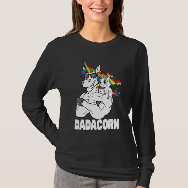 Dadacorn Muscle Unicorn Dad With Baby Daughter Sun T-Shirt (Front)