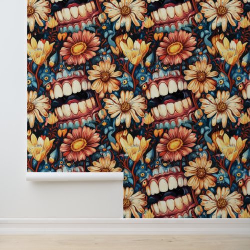 Dadaism Art Teeth Flower Smile Dental Clinic Decor Wallpaper