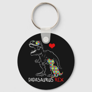 Dadasaurus Daddy Rex Autism Awareness Proud Dad Fa Keychain