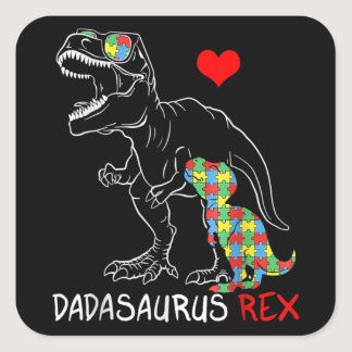 Dadasaurus Rex Autism Awareness Proud Dad Father's Square Sticker
