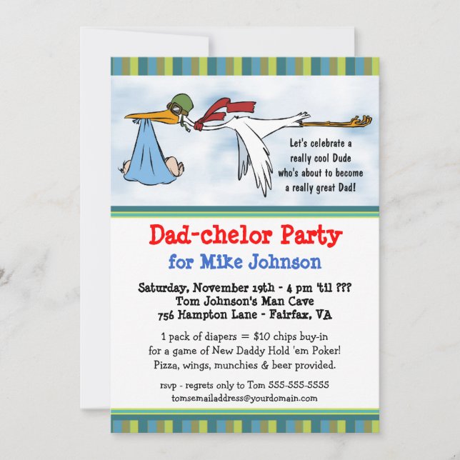 Dadchelor - Cute New Daddy Poker Party Invitations (Front)
