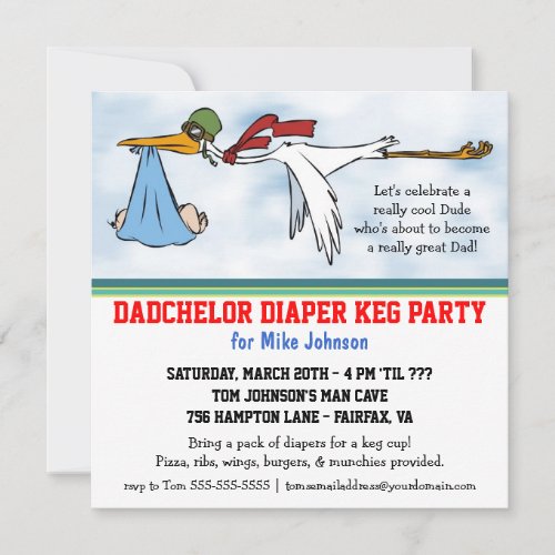 Dadchelor Diaper Keg New Dad Cute Party Invitation