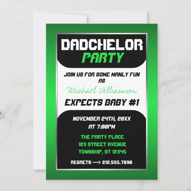 Dadchelor Party - Green & Black Invitations (Front)