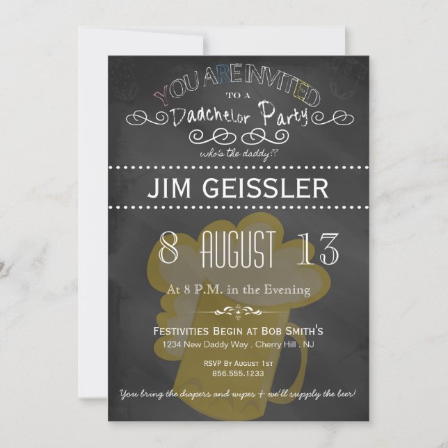 Dadchelor Party Invite in Chalkboard Typography (Front)