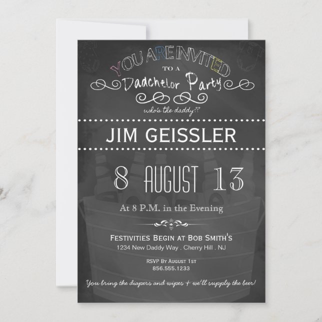 Dadchelor Party Invite in Chalkboard Typography (Front)