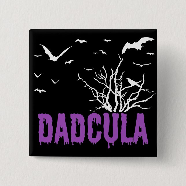 Dadcula Purple Dripping Font Flying Bats Button (Front)