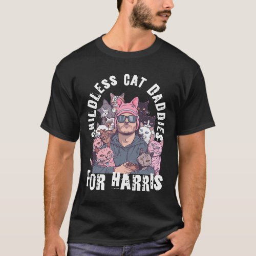 Daddies For Harris Vote Pink Hat Feminist Men Cat  T_Shirt