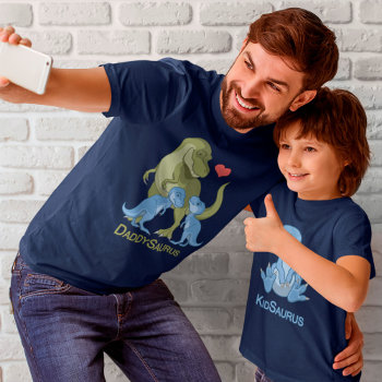 Daddsaurus T-rex & Twin Baby Boy Dinosaurs T-shirt by Fun_Forest at Zazzle