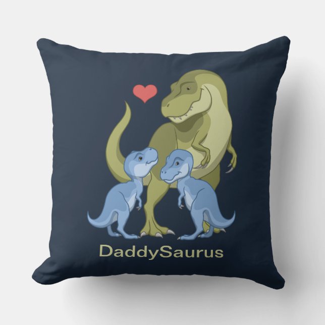 DaddSaurus T-Rex & Twin Baby Boy Dinosaurs Throw P Throw Pillow (Front)