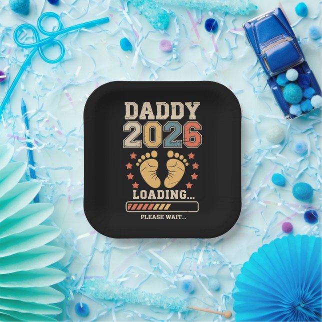 Daddy 2026 Loading Baby Announcement Expecting Dad Paper Plates (Party)