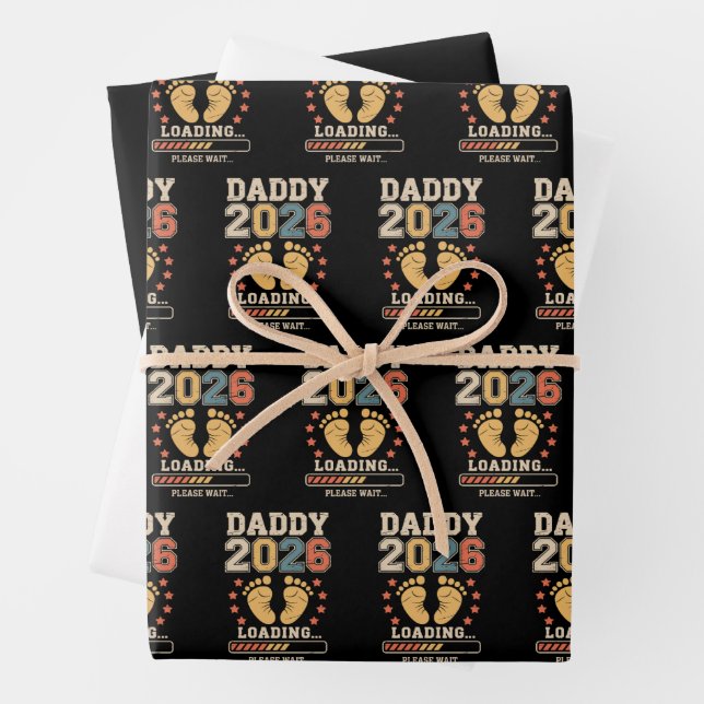 Daddy 2026 Loading Baby Announcement Expecting Dad Wrapping Paper Sheets (In situ)