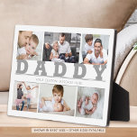 DADDY 6 Photo Collage Gray Custom Text 5x7 Plaque<br><div class="desc">Create a keepsake photo collage display with 6 pictures, the title DADDY and your custom message such as WE LOVE YOU and child's or children's names in silver gray. PHOTO TIP: For fastest/best results, choose a photo with the subject in the middle and/or pre-crop it into a similar shape as...</div>