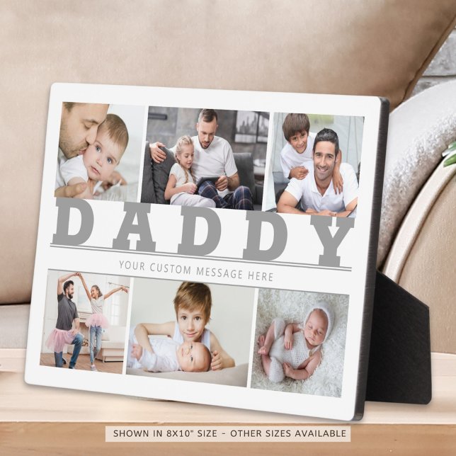 DADDY 6 Photo Collage Gray Custom Text 5x7 Plaque (Creator Uploaded)