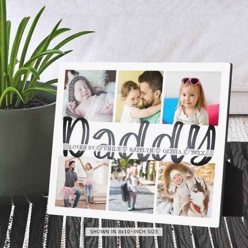 DADDY 6 Photo Collage Gray Custom Text 8x10 Plaque