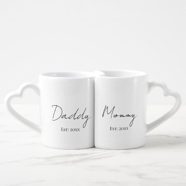Daddy and Mommy Personalized Established Year Coffee Mug Set (Front Nesting)