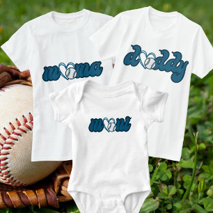 Daddy Baseball Family Matching Blue Typography T-Shirt