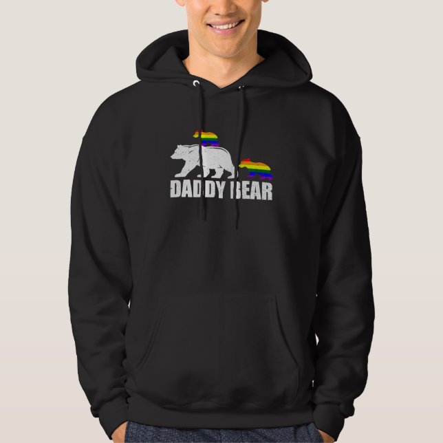 Daddy Bear 2 Kids  Proud LGBT Gay Pride Ally Dad B Hoodie (Front)