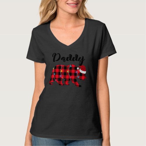 Daddy Bear Buffalo Red Plaid Lights Christmas Paja T_Shirt