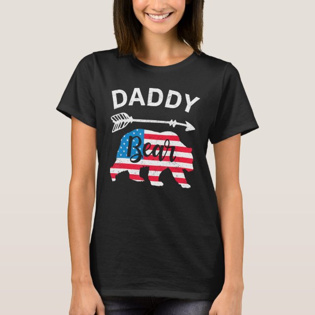 Daddy Bear Papa Bear American Flag 4th of July Fat T-Shirt (Front)