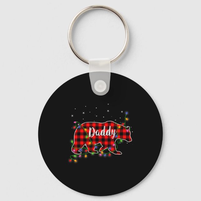 Daddy Bear Red Plaid Christmas Pajama Family Gift  Keychain (Front)