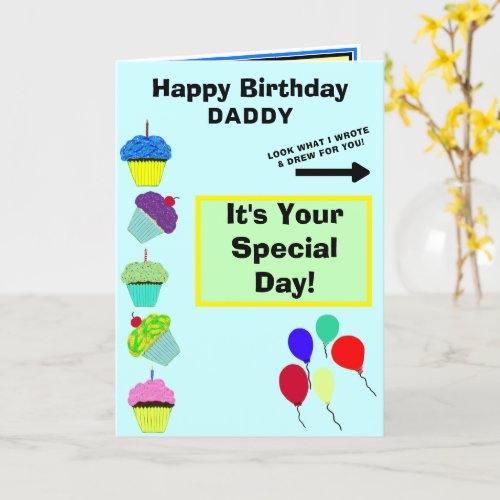 Daddy Birthday Blue Cupcake Tower Kids Artwork Card