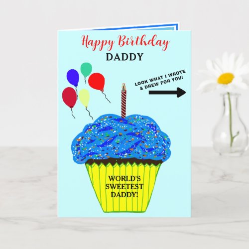 Daddy Birthday Blue Cupcake Write Draw Message  Card