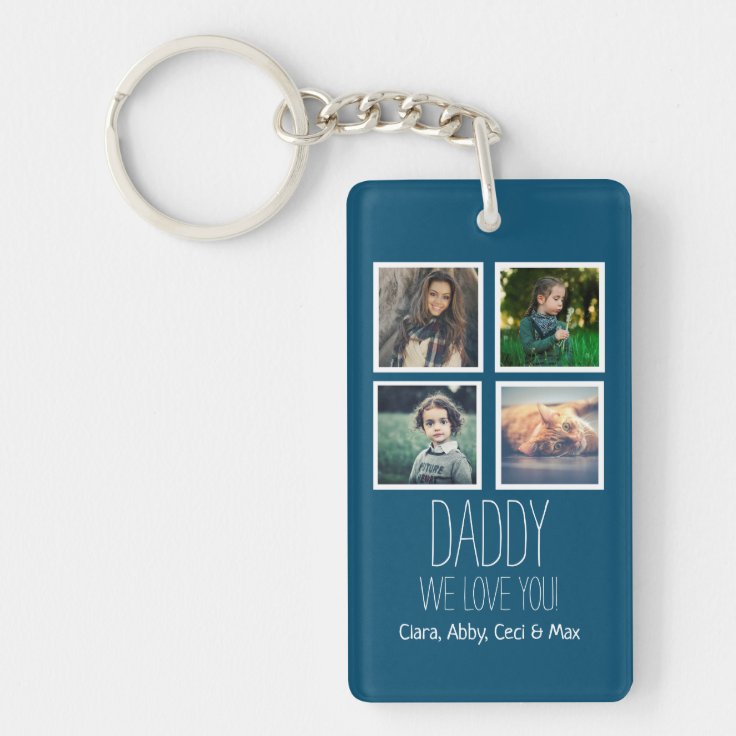 Daddy Blue Multi Photo Fathers Day Keychain | Zazzle