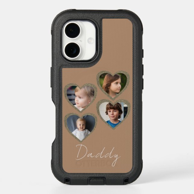 Daddy Brown Hearts Four Kids Photo Collage  Otterbox iPhone Case (Back)