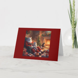 Daddy Cat as Santa with kittens on Christmas Card