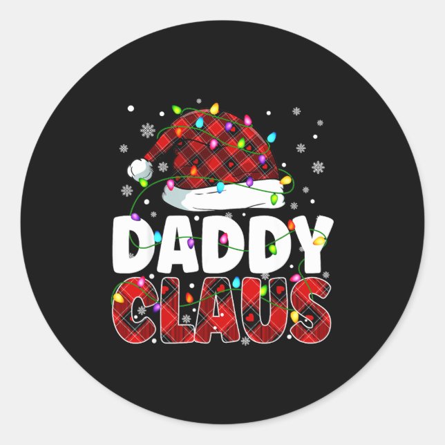 Daddy Claus Merry Christmas Santa Hat Family Match Classic Round Sticker (Front)