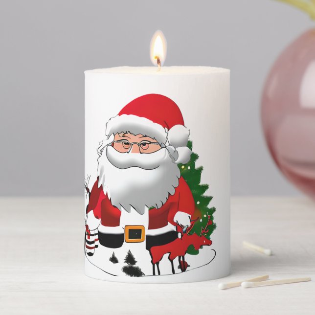 Daddy Claus with a Reindeer Pillar Candle (In Situ)