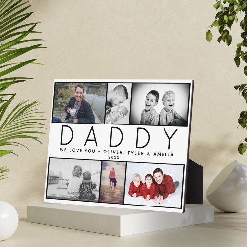 Daddy Cute Modern 6 Photo Collage Fathers Day Plaque