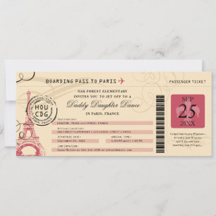 Daddy Daughter Dance Paris France Boarding Pass Invitation
