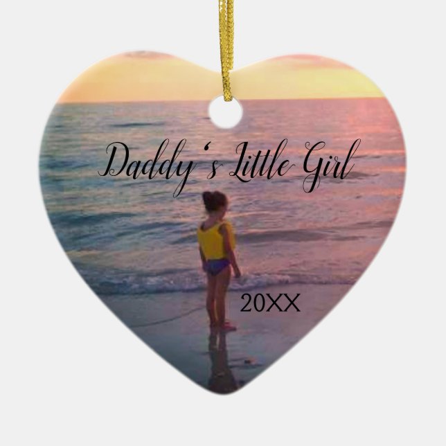 Daddy Daughter Memory Custom Photo Heart Ceramic Ornament (Front)