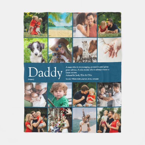 Daddy Definition Quote Photo Collage Blue Fleece Blanket