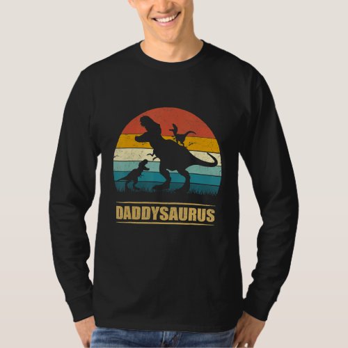 Daddy Dinosaur Daddysaurus 2 Kids Fathers Day  Fo T_Shirt