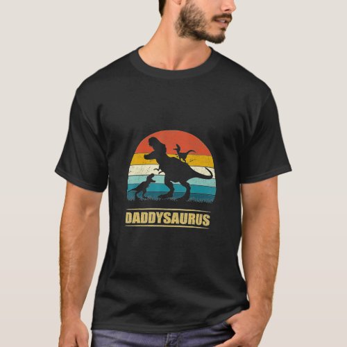 Daddy Dinosaur Daddysaurus 2 kids Fathers Day Gif T_Shirt